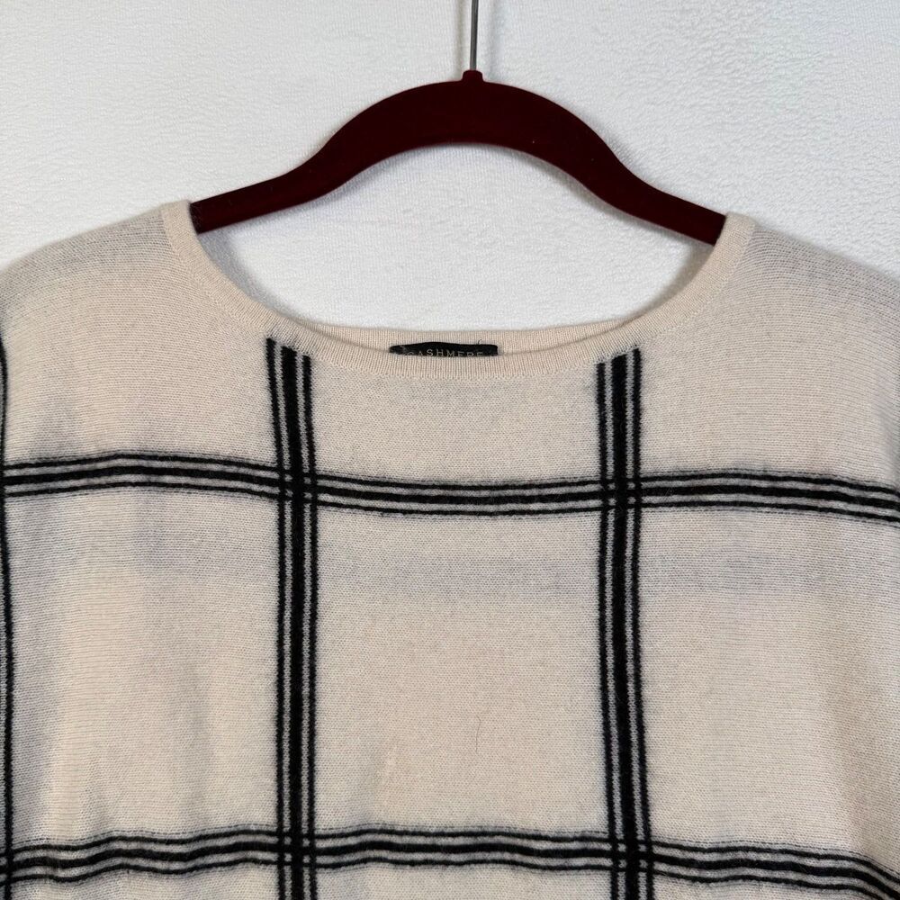 Charter Club 100% Cashmere Sweater Womens M Cream Black Windowpane Plaid Knit - Picture 5 of 9